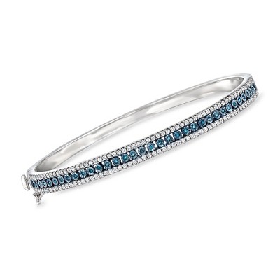 Ross-Simons 1.00 ct. t.w. White and Blue Diamond Bangle Bracelet in Sterling Silver