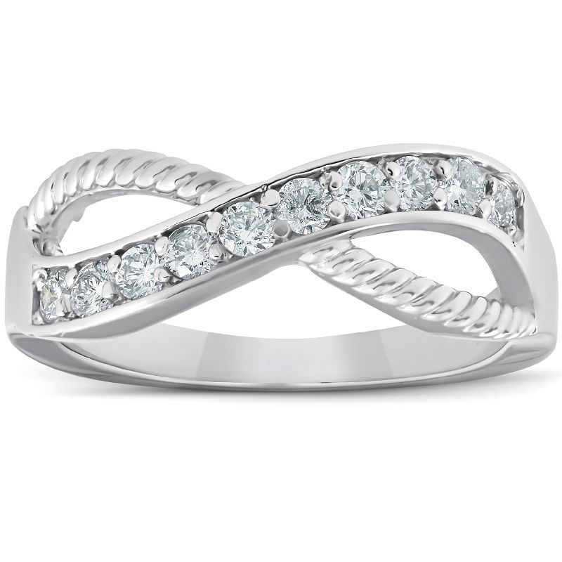 Pompeii3 1/2 Ct Diamond Infinity Braided Anniversary Right Hand Ring 10k Whie Gold, 1 of 6