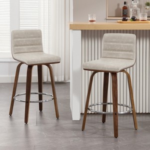 Bekrvio 26"/29" Swivel Bar Stools Set of 1/2/3/4, Faux Leather Upholstered Counter Chairs with Wood Legs, Mid-Century Seating for Kitchen Island - 1 of 4