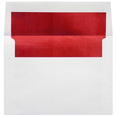 LUX A7 Foil Lined Invitation Envelopes 5 1/4 x 7 1/4  White w/Red Lining FLWH4880-01-50