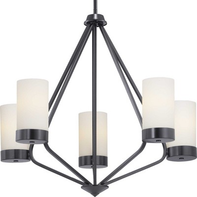 Elevate Matte Black 5-Light Steel Chandelier with Glass Shades
