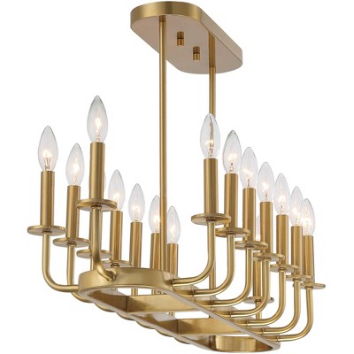 Soft Gold Brass 16-Light Linear Island Chandelier