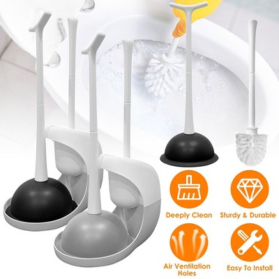 Gray and White Silicone Toilet Brush and Plunger Set with Holder