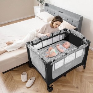 Infans Portable Baby Playard Nursery Center Crib Bassinet w/ Hanging Toys & Music Box - 1 of 4