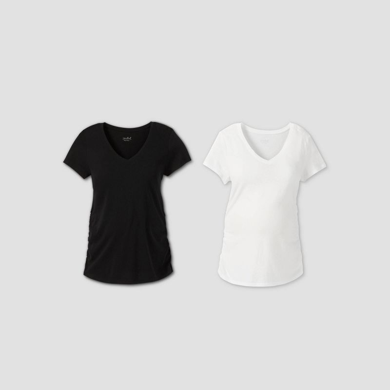 Short Sleeve V-Neck Side Shirred 2pk Bundle Maternity T-Shirt - Isabel Maternity by Ingrid & Isabel™, 1 of 5