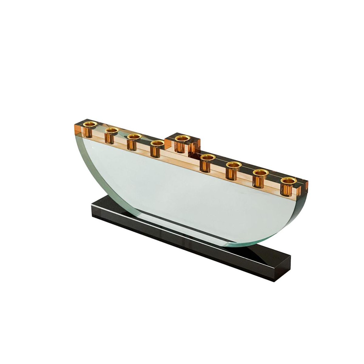 Amber Lucite Menorah, Elegant Modern Hanukkah Candle Holder for Judaica Décor