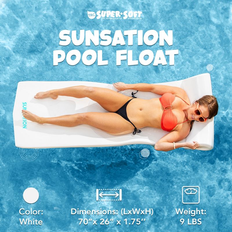 TRC Recreation Sunsation 1.75" Thick Vinyl Coated Foam Pool Lounger Swim Float Mat with Roll Pillow for Head and Neck Support, 2 of 7