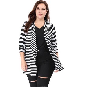 Agnes Orinda Women's Plus Size Open Front Lightweight Striped Cardigan - 1 of 4