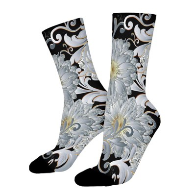 Metal Flower Women Printed Crew Socks Funny Funky Socks Soft Polyester Novelty Gifts for Artists Men