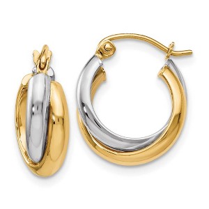 Black Bow Jewelry 7mm Double Crossover Round Hoops in 10k Two Tone Gold, 15mm - 1 of 4