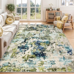 Soft Modern Abstract Low Pile Washable Area Rug Indoor with Non-Slip Backing - 1 of 4