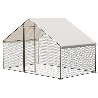 Chicken Coop Large Metal Walk-in Poultry Cage Chicken House Outdoor with Waterproof Cover