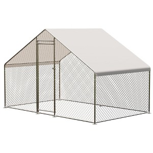 Chicken Coop Large Metal Walk-in Poultry Cage Chicken House Outdoor with Waterproof Cover - 1 of 4
