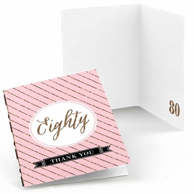 Big Dot of Happiness Chic 80th Birthday - Pink, Black and Gold - Birthday Party Thank You Cards (8 count)