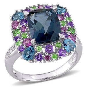 EVERLY JEWELRY | Sterling Silver 5 4/5 CT TGW Multi Gemstone and Diamond Square Cocktail Ring - 1 of 4