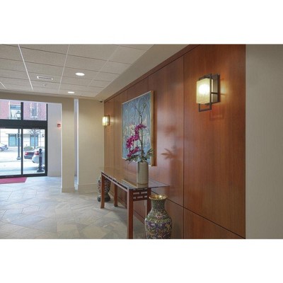 Progress Lighting Jack Collection 1-Light Outdoor Sconce, Porcelain, Antique Bronze, Etched Umber Flax Glass Shade