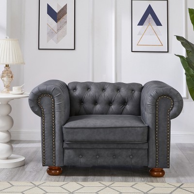 Elegant Chesterfield Technical Leather Sofa, Tufted 3-Seater/2-Seater/1-Seater Couch with Nailhead Trim and Rolled Arms – ModernLuxe