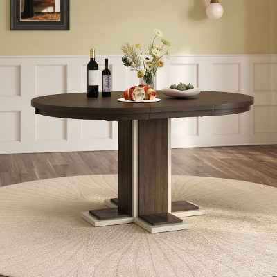 YOOCOZZ Solid Wood Extendable Round Dining Table with Double Layer Design, 42''-58''