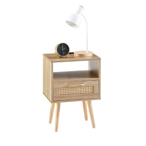 NicBex 15.75 inch Rattan Nightstand with 1 Drawer,Modern Side Table with Power Outlet and USB Ports,Bedside Table for Bedroom,Living Room - 1 of 4