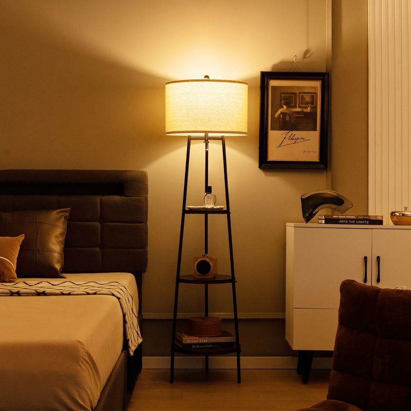Tangkula Shelf Floor Lamp w/ Shelves & Linen Lampshade for Living Room Bedroom Office, 2 of 10