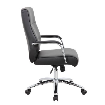 Ergonomic Executive Swivel Office Chair with Fixed Arms in Black Leather and Vinyl