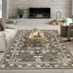 Retro Mottled Flowers Area Rug Boho Design Non-Shedding Easy Care Ideal for High Traffic Areas In Living Room Bedroom Office Kitchen - 1 of 4