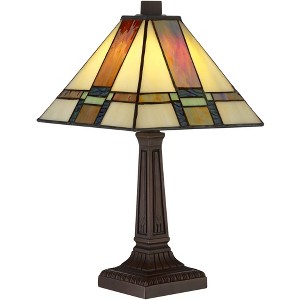 Robert Louis Tiffany Mission Accent Table Lamp 14 1/4" High LED Art Deco Stained Glass Shade for Bedroom Bedside Nightstand Office - 1 of 4