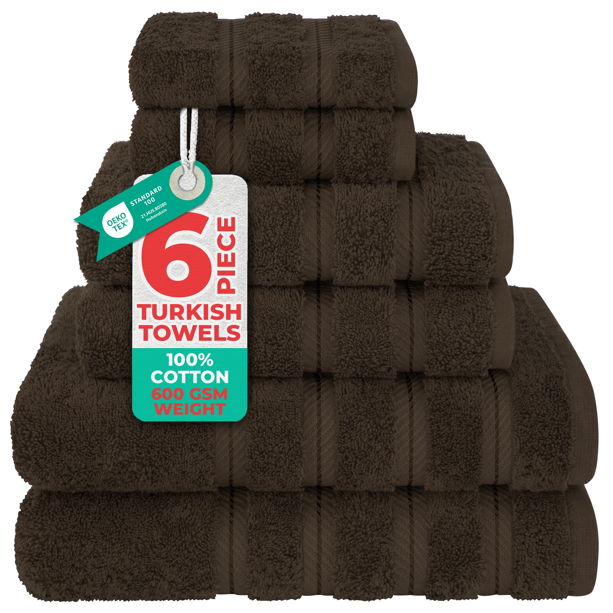 American Soft Linen 6 Piece Towel Set, 100% Cotton Bath Towels for Bathroom, Brown