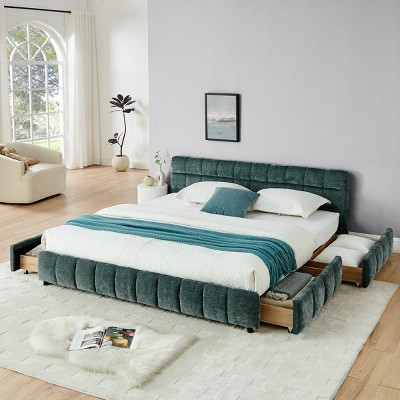 King Size Bed Frame,Comfortable Upholstered Bed Frame With Headboard And Drawers,Modern Platform Bed,Platform Bed Storage-Cuddlewood