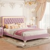 TIRAMISUBEST Queen Upholstered Bed Frame - Modern Velvet Platform with LED Lights & Tufted Headboard, Pink - 3 of 4