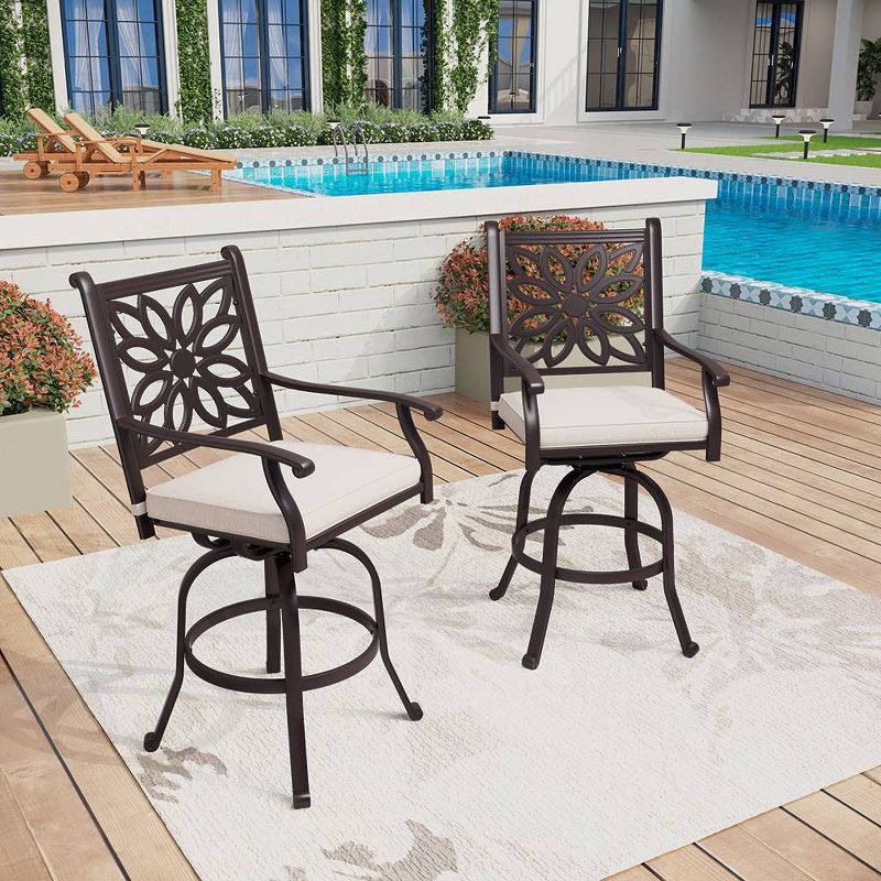 Captiva Designs 3pc Cast Aluminum Outdoor Patio Dining Set with Bar Stools Brown, 3 of 14