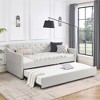 TiramisuBest Twin Size Daybed with Trundle, Upholstered Sofa Bed with Waved Shape Arms, Space-Saving Couch for Bedroom & Living, Grey - 2 of 4
