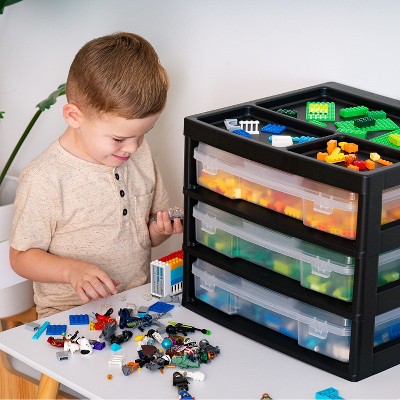 Black and Clear Plastic 3-Tier Scrapbook Storage Unit with Organizer Top