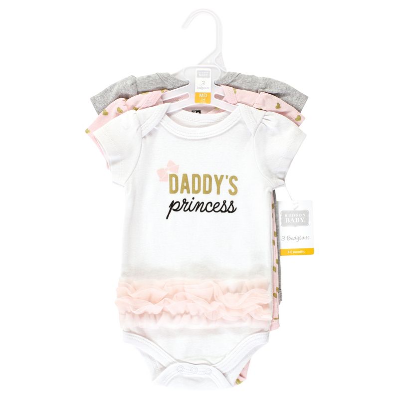 Hudson Baby Infant Girl Cotton Bodysuits, Daddys Princess Tutu, 2 of 6