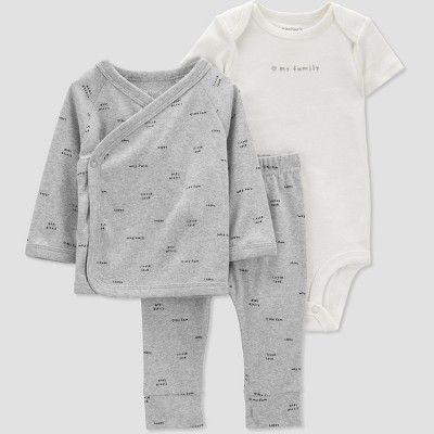 Image of Carter's Just One You® Baby Boys' 3pc Top & Bottom Set - Gray 9M