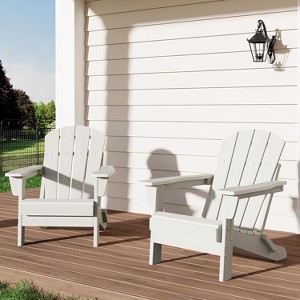 Sunnyfurn 2pcs HDPE Folding Adirondack Chairs Set - Wood Texture, 380Lbs Capacity, Weather Resistant, Ideal for Deck, Patio,  Backyard - 1 of 4
