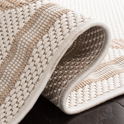 Ivory and Beige Rectangular Synthetic Indoor/Outdoor Rug