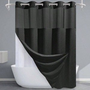 Black Shower Curtain with Liner - 230GSM Waffle Textured Heavy Duty for Bathroom 71Wx 74H - 1 of 4