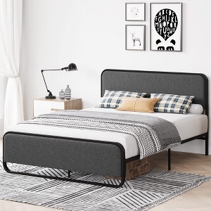 Whizmax Queen/Full Size Bed Frame, Metal Platform Bed with Curved Upholstered Headboard and Footboard, Strong Slats Support, No Box Spring Needed - 1 of 4