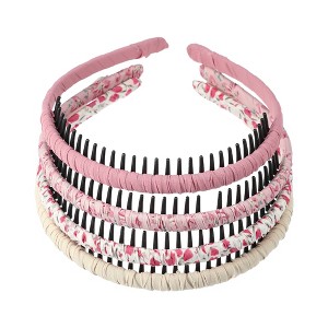 Unique Bargains Women's Teeth Comb Floral Pattern Headbands  Set Red Pink 4 Pcs - 1 of 4