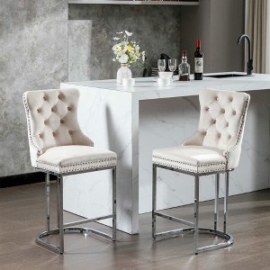 Resenkos Counter Bar Stools, Counter Stool,26" Counter Height Bar Stools Set of 2 with Button Back and Metal Base Legs(White,2 Pack) Beige - 1 of 4
