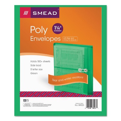 Smead Poly String & Button Booklet Envelope 9 3/4 x 11 5/8 x 1 1/4 Green 5/Pack 89523