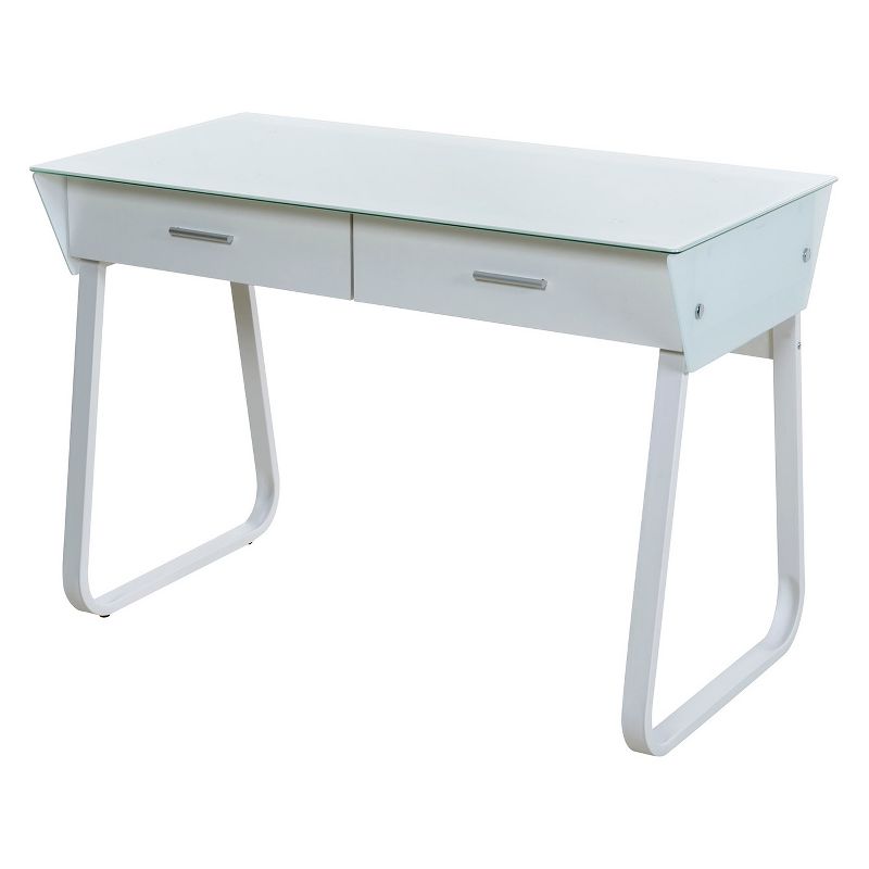 Ultramodern Glass Computer Desk with Drawers Steel Frame White - OneSpace, 2 of 8