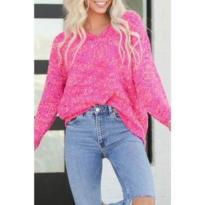 Colorful Spots Knitted V Neck Casual Sweater - 1 of 4