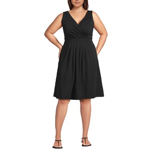 Lands' End Women's Cotton Modal Pleated Fit and Flare Dress - 1 of 3