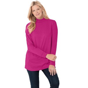 Woman Within Plus Size Perfect Long-Sleeve Mockneck Tee - 1 of 4