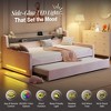 AMERLIFE Twin Daybed with Trundle, Upholstered Bed with Storage Headboard, LED & Charging Station, Velvet Corner Frame for Bedroom/Guest Room - 3 of 4