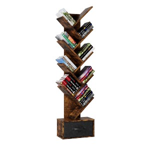 LIVAREEmlen 9 Tier Tree Bookshelf with Drawer Bookcase Modern Book Storage Free Standing Utility Organizer Shelves for Living Room Bedroom - 1 of 4