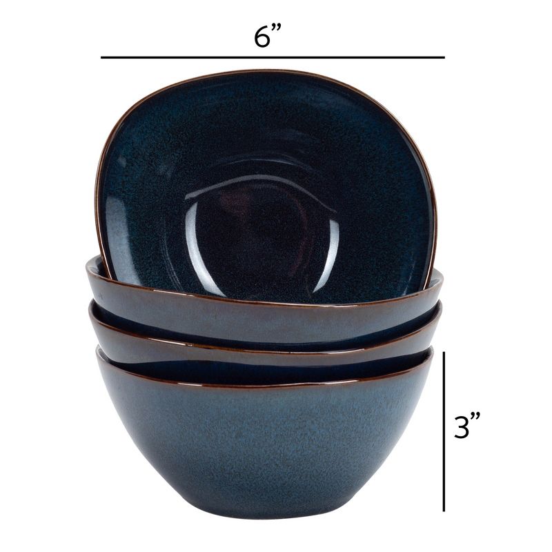 Modern Chic Smooth Ceramic Stoneware Dinnerware Bowls Set of 4 - Navy Blue, 4 of 6