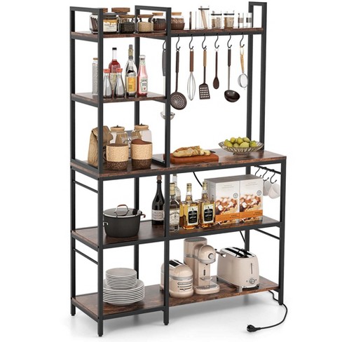 Costway Bakers Rack 5-tier Coffee Bar Table With 10 S-shaped Hooks ...